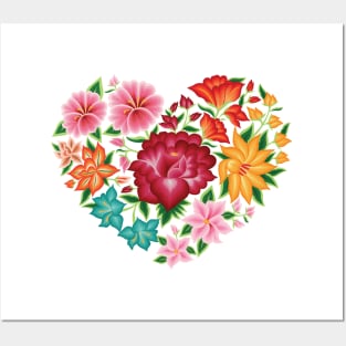 Mexican Embroidery Style Heart Design from Oaxaca, México Posters and Art